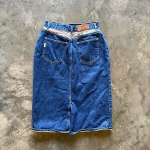 vtg essential high waisted denim skirt with lace trim